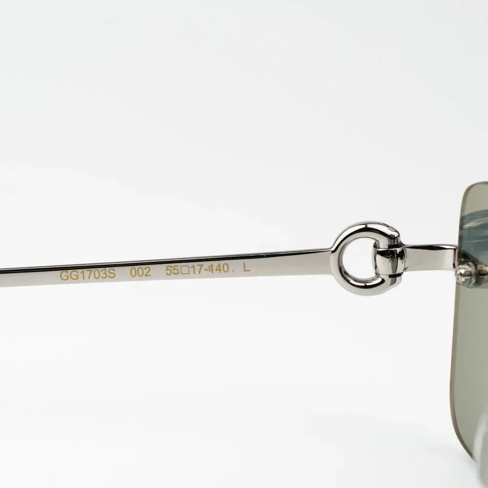 Gucci Men Sunglasses Silver Green Mirror Rectangle GG1703S 002 BRAND NEW